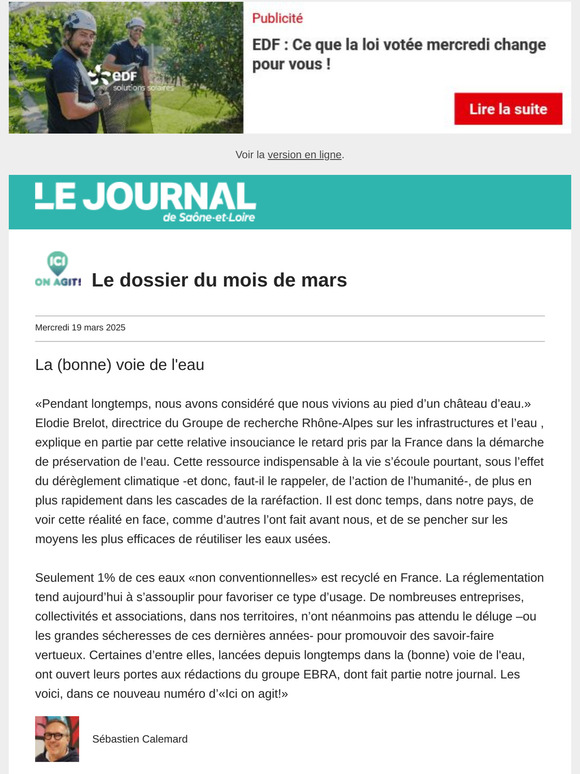 Ici on agit I Réutiliser l'eau, une solution d'avenir?
