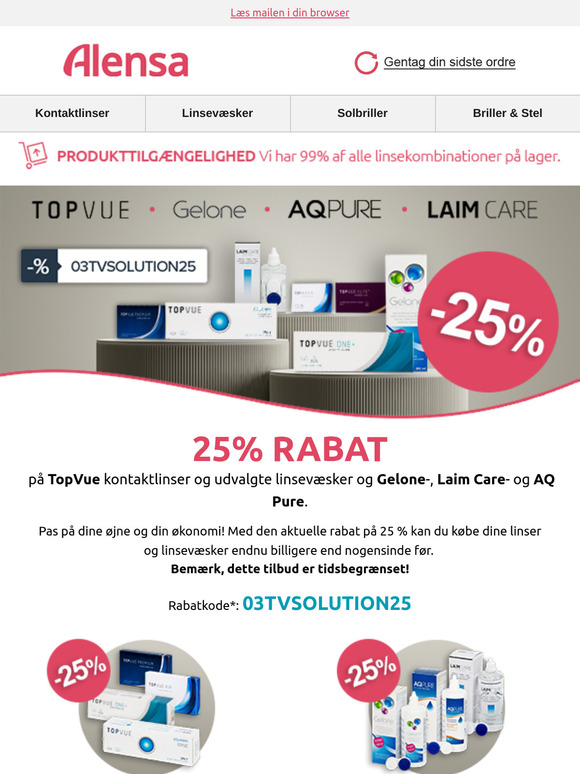 -25 % på alle TopVue linser og udvalgte væsker.
