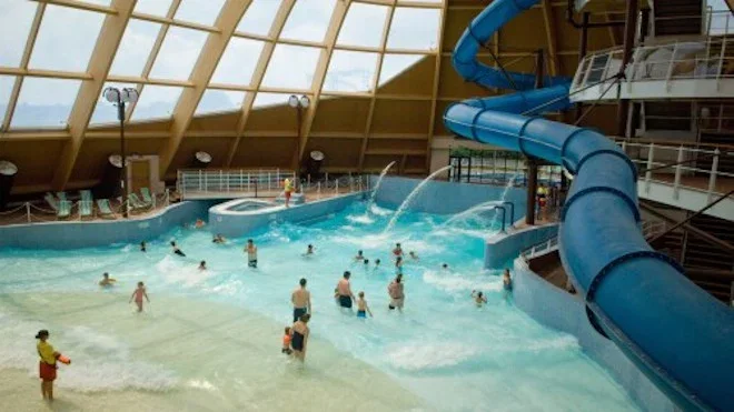 overhead view of the interior of the Blue Lagoon Waterpark