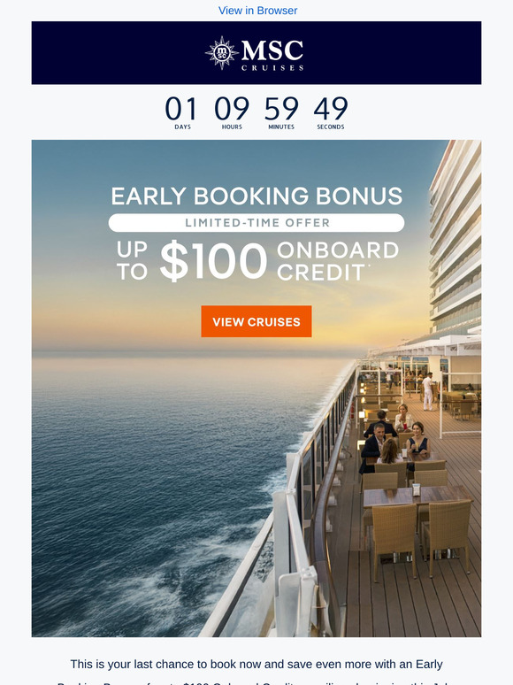 Last Chance for Extra Savings: Book Early & Get Your Bonus