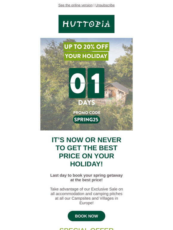 [Exclusive Spring Sale] 🚨 LAST DAY: Get 20% off your holiday!