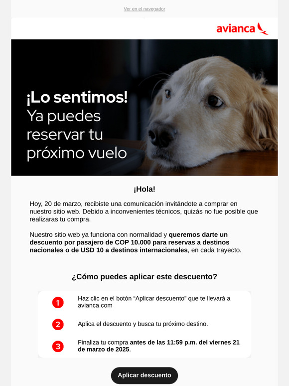 ¡Lo sentimos! Aquí tienes tu descuento