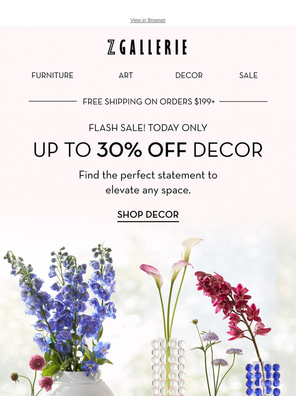 Our First Flash Deal Is Here!— Shop up to 30% off design-forward décor.