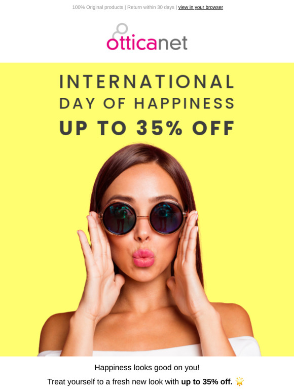 100% happiness, up to 35% off your next pair of glasses!