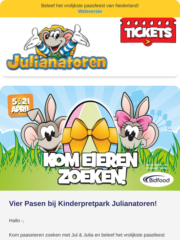 🐣 Vier Pasen in Kinderpretpark Julianatoren van 5 t/m 21 april!