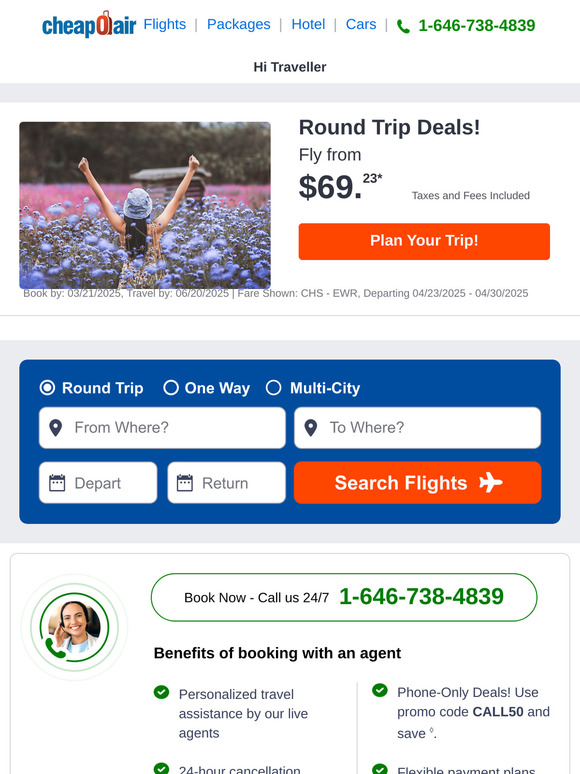 ✈ Round Trip Deals! Fly from $69.23