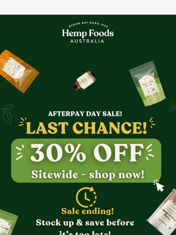💚 30% OFF sitewide Afterpay day sale ending!