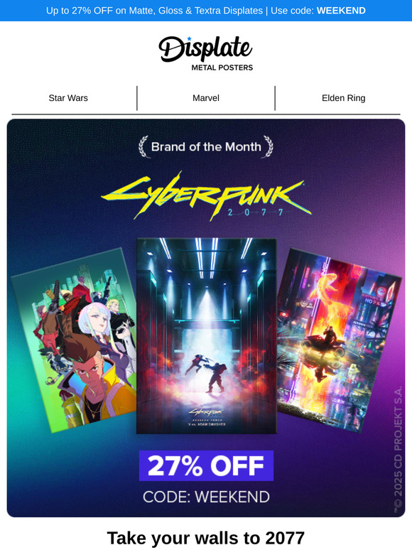 💛 Chooms, get Cyberpunk 2077 art up to 27% OFF!