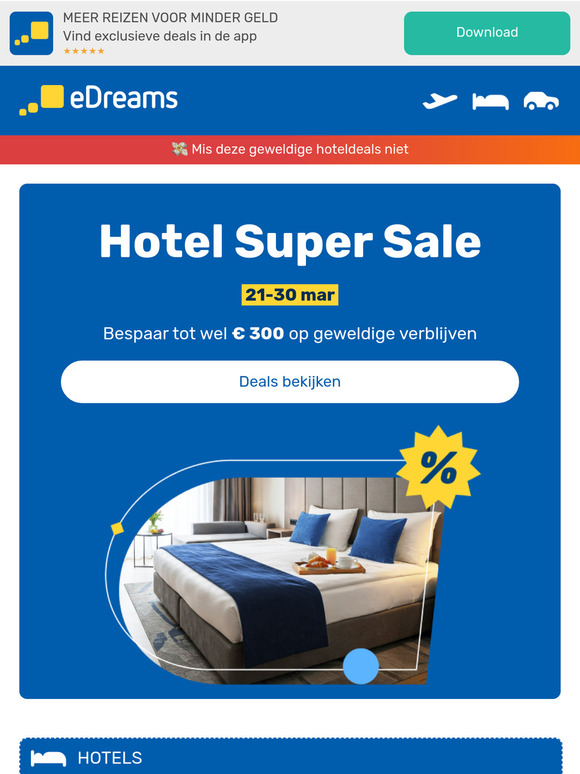 Hotel Super Sale: bespaar tot wel € 300 🎉