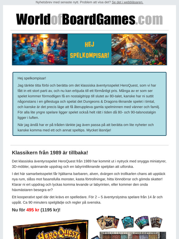 Kultspelet HeroQuest till vrakpris!
