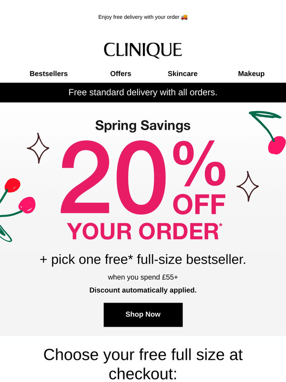 Here's 20% off + pick a free full size 🎉