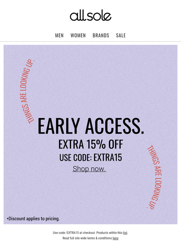 Early access | Extra 15% off sale