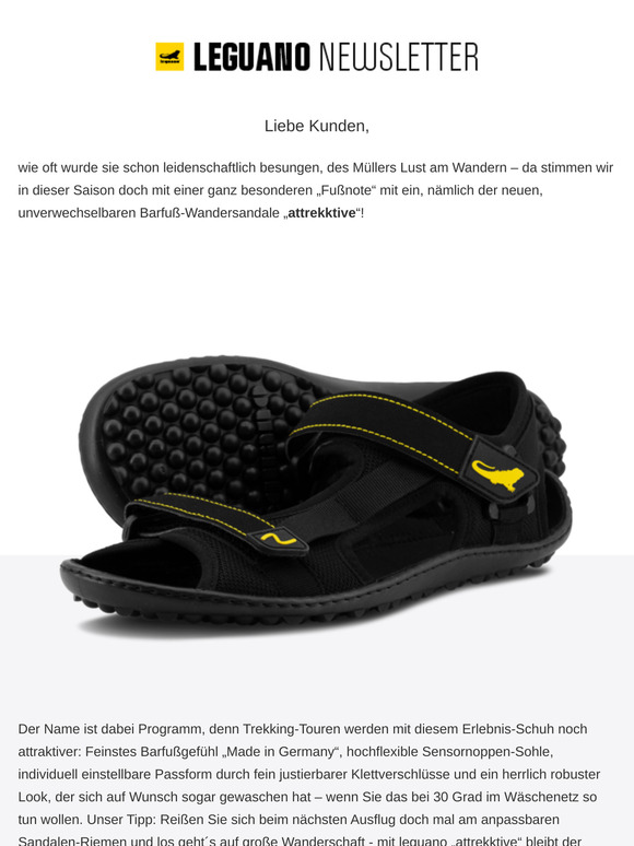 🦶  NEU bei leguano: Attrekktive die Barfuß-Outdoor-Sandale