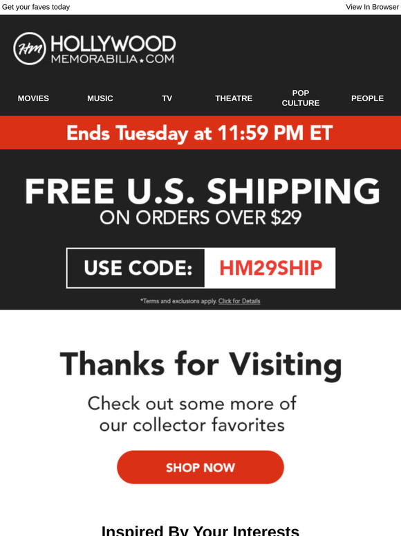 Thanks For Visiting The Official Hollywood Memorabilia Shop