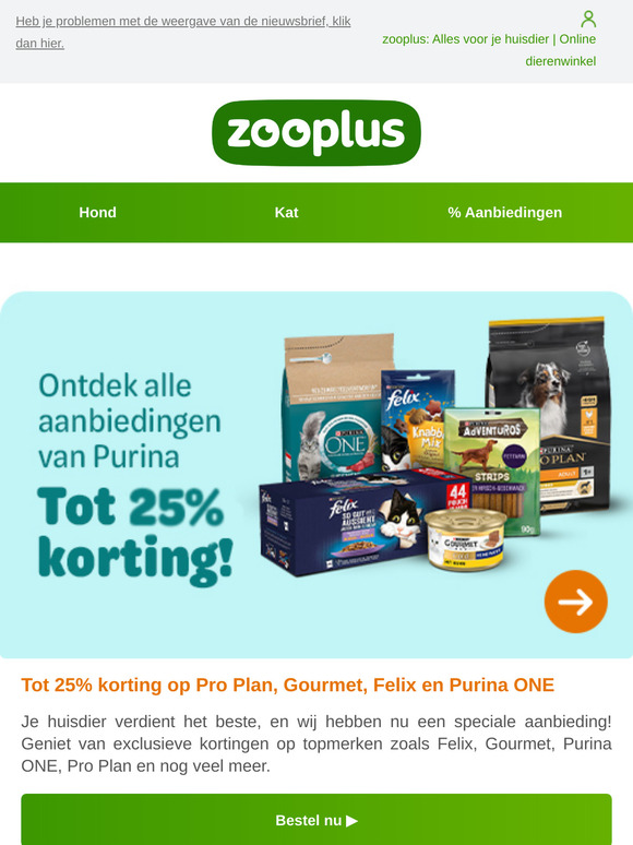 ✂️ Tot 25% korting: Pro Plan, Felix, Gourmet, Purina ONE en meer