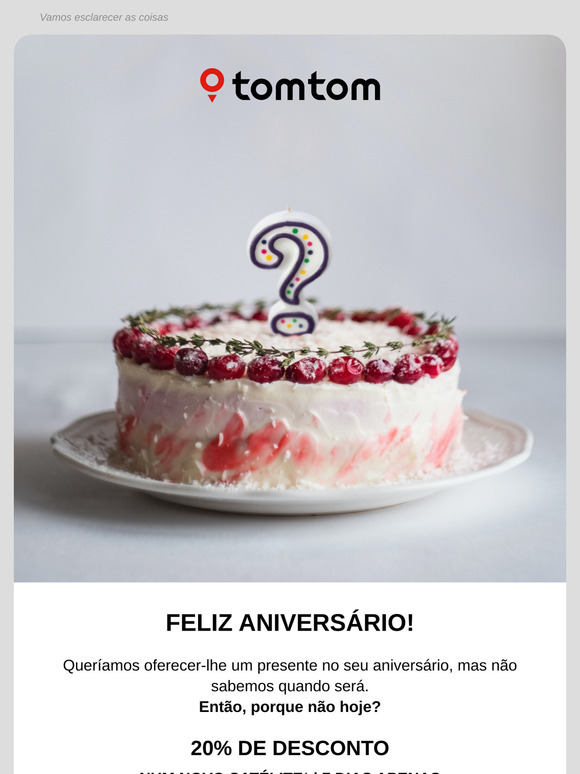 Feliz aniversário! 20% de desconto