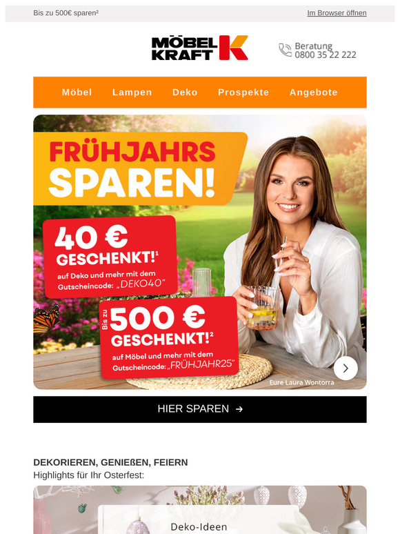 🌷 Frühlingsgefühle beim Möbelkauf: Sparen Sie bis zu 500€² mit Gutscheinen