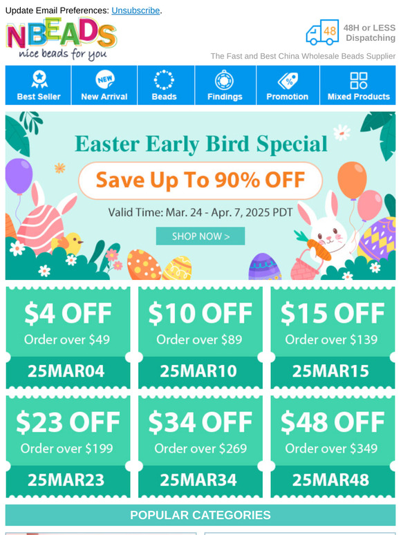 Easter Early Bird Special! Save Up To 90% OFF
