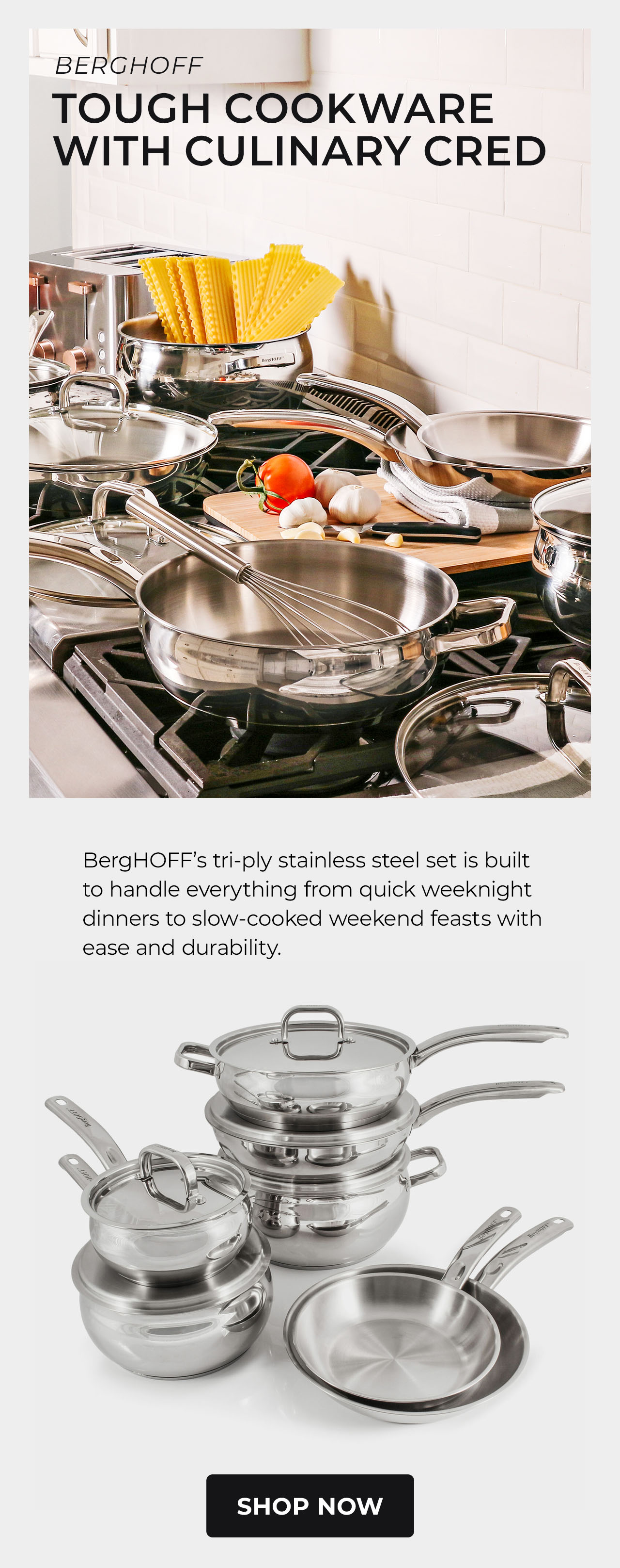 BergHOFF Mirrored Finish Belly Shape Cookware Sets