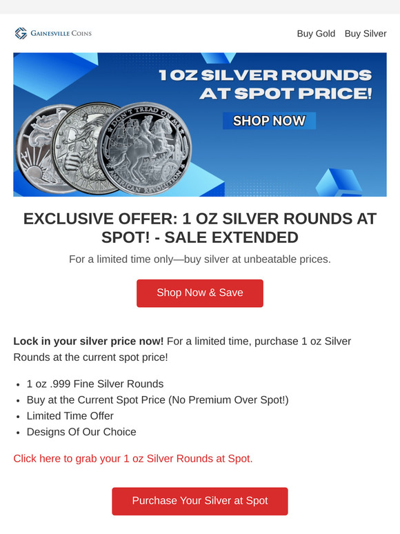 Silver At Spot Price - Sale Extended