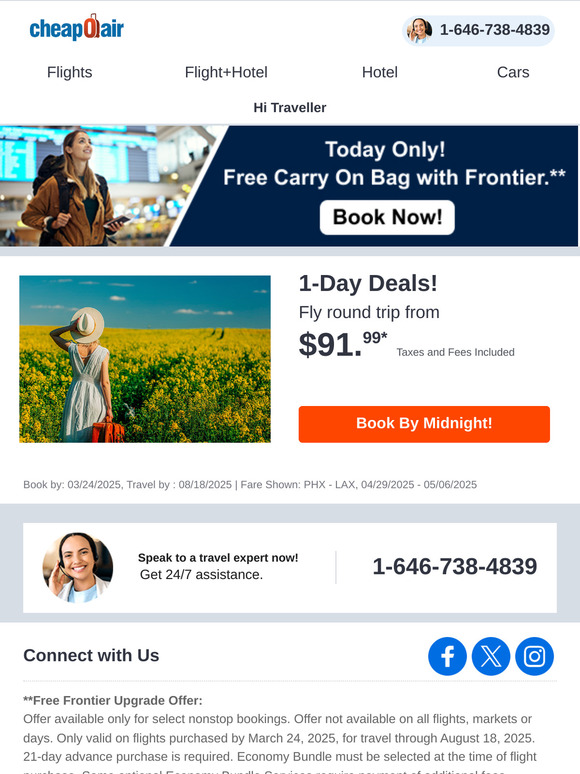 ✈ 1-Day Deals!  Fly Round Trip  from $91.99