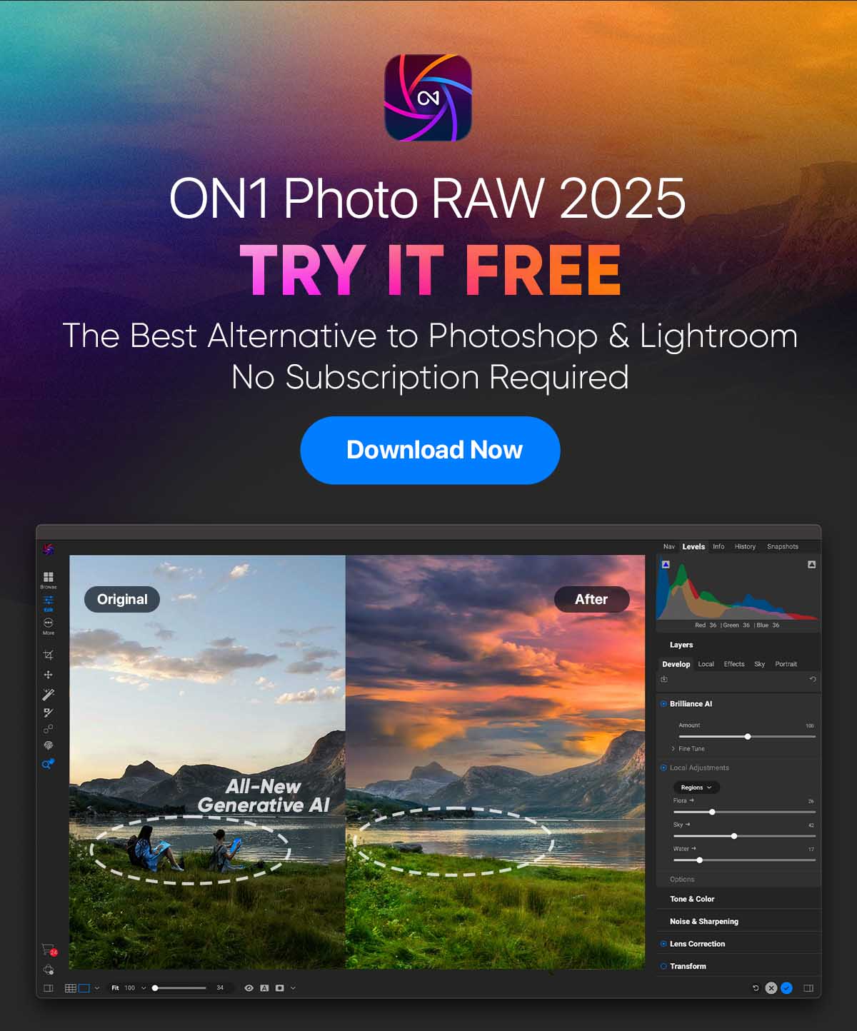 ON1 Photo RAW 2025 Try it Free - The Best Alternative to Photoshop & Lightroom No Subscription Required [Download Now]