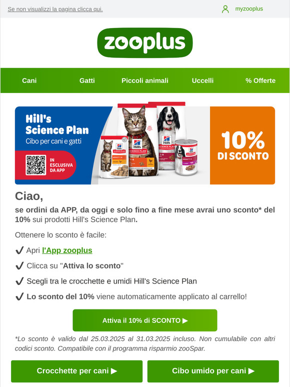 10% di SCONTO sui prodotti Hill's Science Plan🐶😺