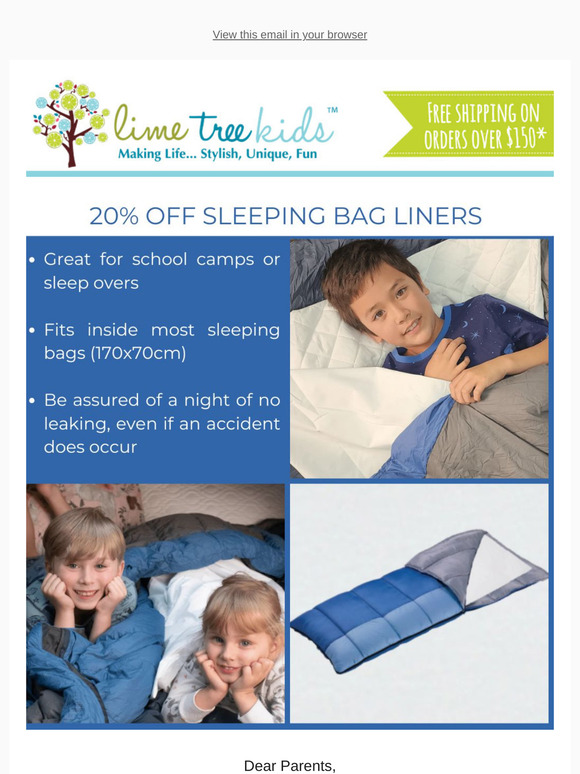 Help Your Kids Sleep with confidence with 20% Off Brolly Sheet Sleeping Bag Liners!