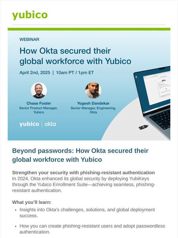 Webinar: How Okta achieved passwordless authentication with Yubico