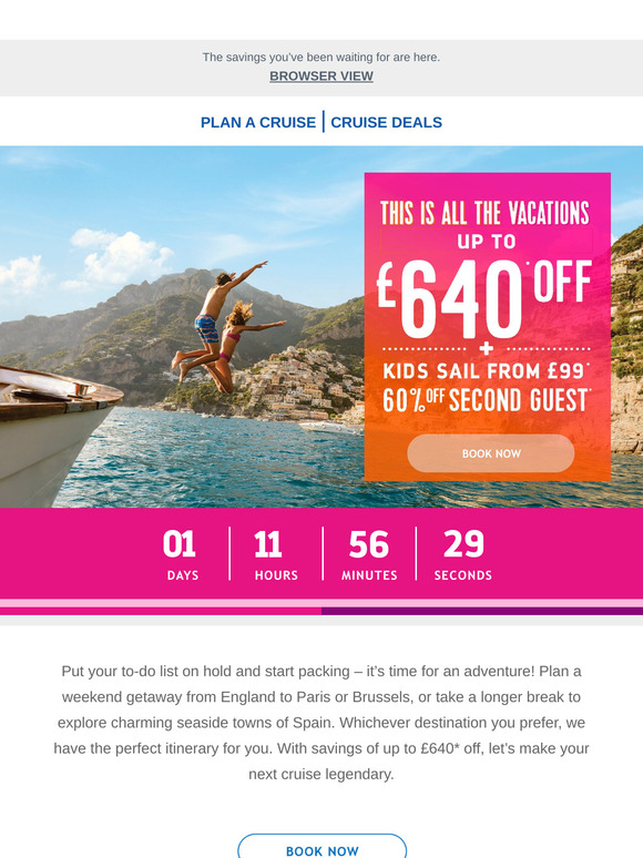 Ends tomorrow: save up to £640 off your next cruise