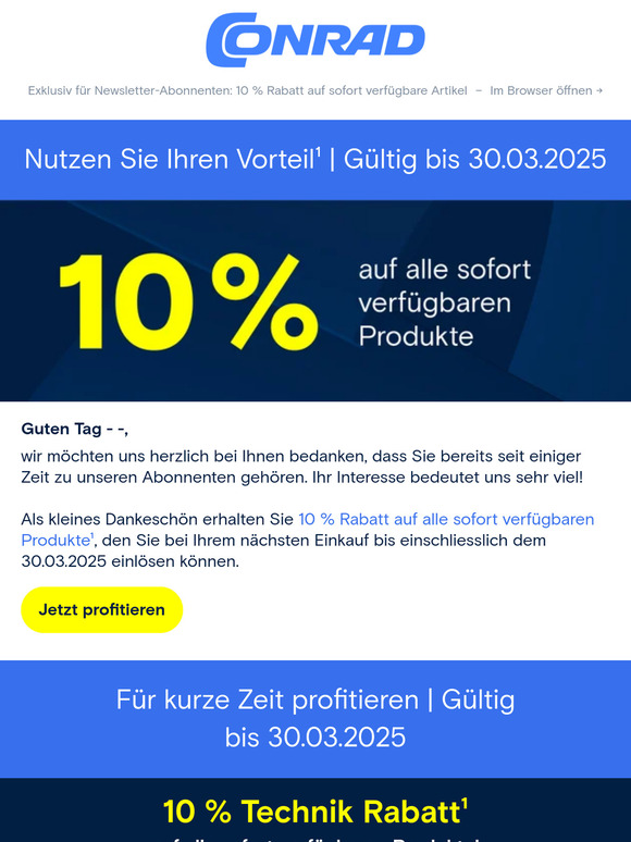 10 % Rabatt auf alle sofort verfügbaren Produkte