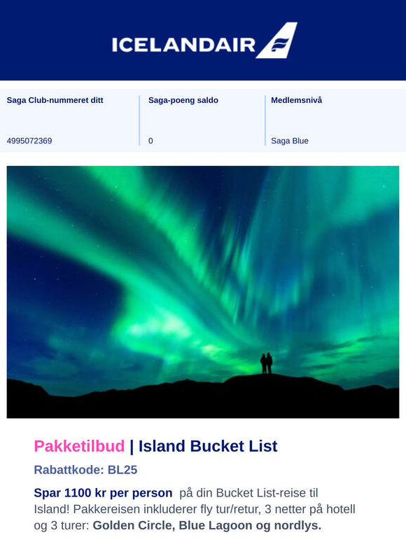 Pakketilbud: Spar 1100 kr per person på din Bucket List-reise til Island!