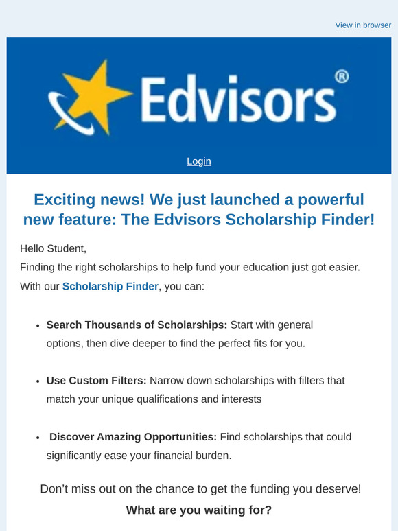 New Feature Alert 🚨 Discover Thousands of New Scholarships Now on Edvisors