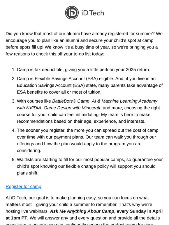 Join the planners who’ve already booked camp