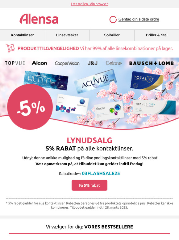 Flash-udsalg: 5% rabat på alle kontaktlinser.