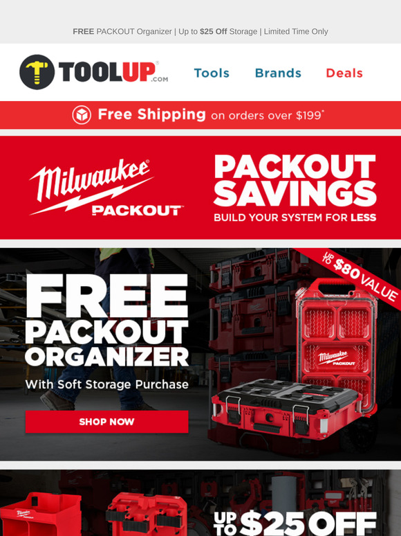 🛠️ FREE Milwaukee PACKOUT Organizer + Up to $25 Off Storage!