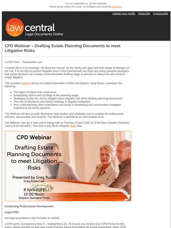 CPD Webinar – Drafting Estate Planning Documents to meet Litigation Risks
