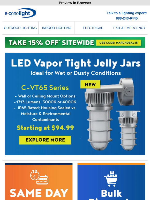 💡 Hot Off the Presses: IP65 Rated LED Vapor Tight Jelly Jars + 15% Off!