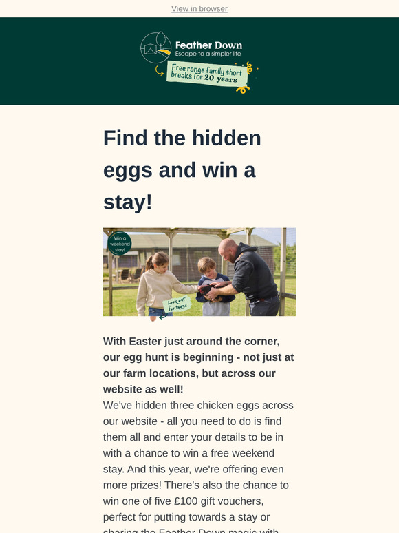 Win a luxury weekend at Feather Down Farms