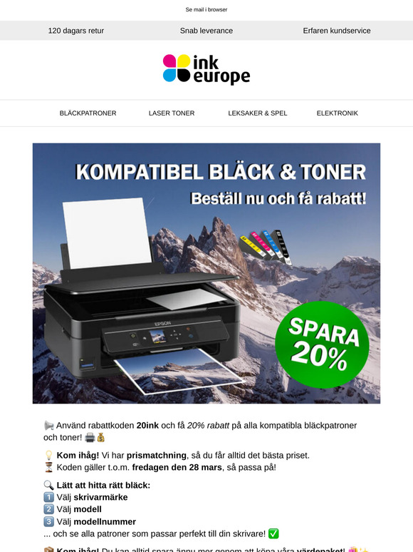 📢 SPARA -20% PÅ BLÄCK & TONER!