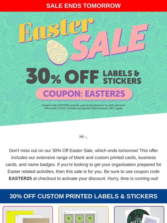 30% Off Easter Sale - Ends Tomorrow