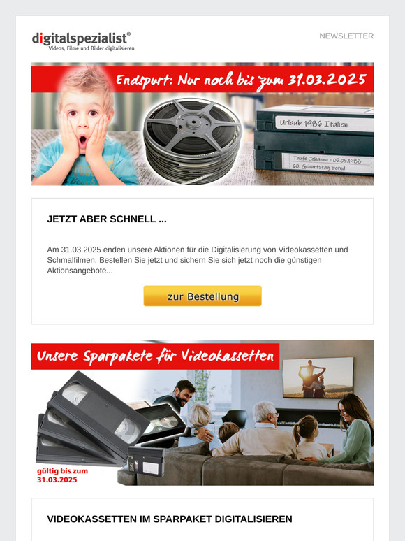 ▶▶▶ ENDSPURT: SPARPAKETE für Videokassetten & GRATIS USB-Stick bei Schmalfilmen ◀◀◀