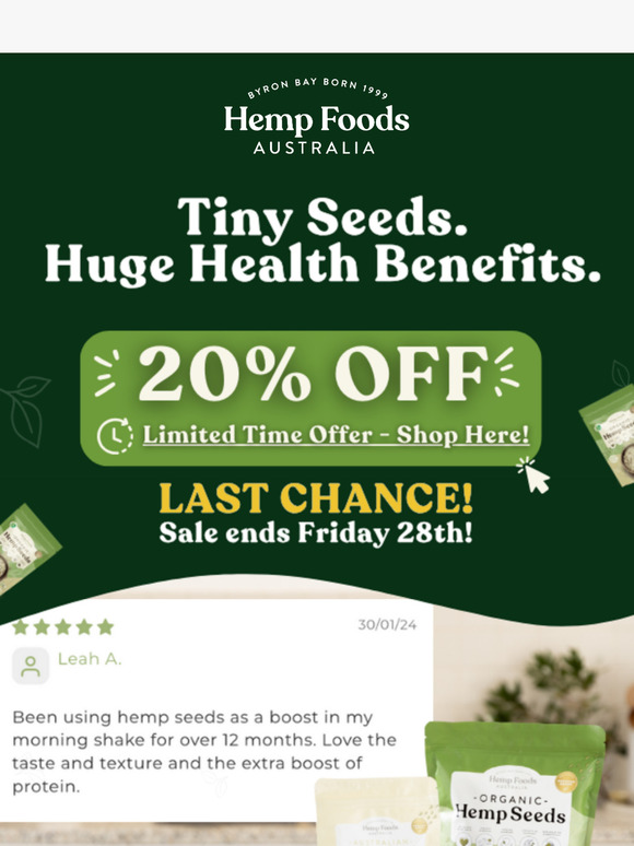💚 20% Off Hemp Seeds Sale Ending!