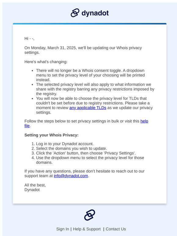 Updates to Domain Privacy