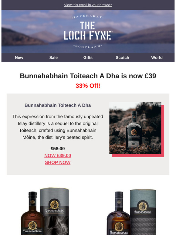 33% off Bunnahabhain Toiteach A Dha + Other Deals