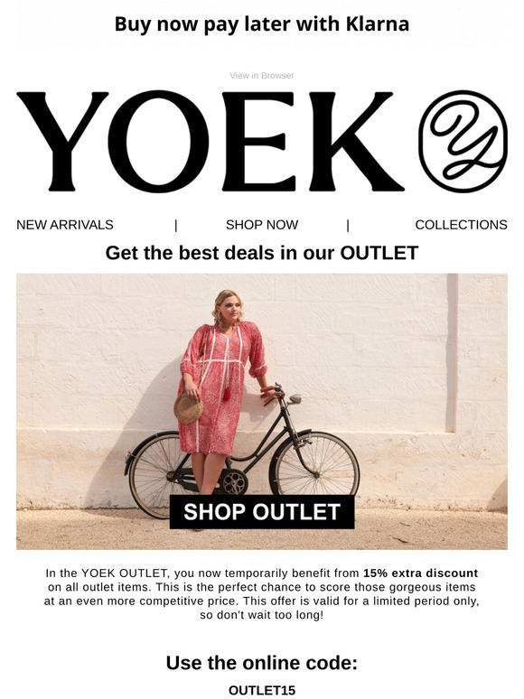 🤩 Extra advantage: 15% EXTRA DISCOUNT in the YOEK OUTLET