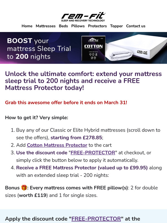 🎁 Claim Your Free Mattress Protector With Extended Sleep Trial (200 nights) & Free Pillows