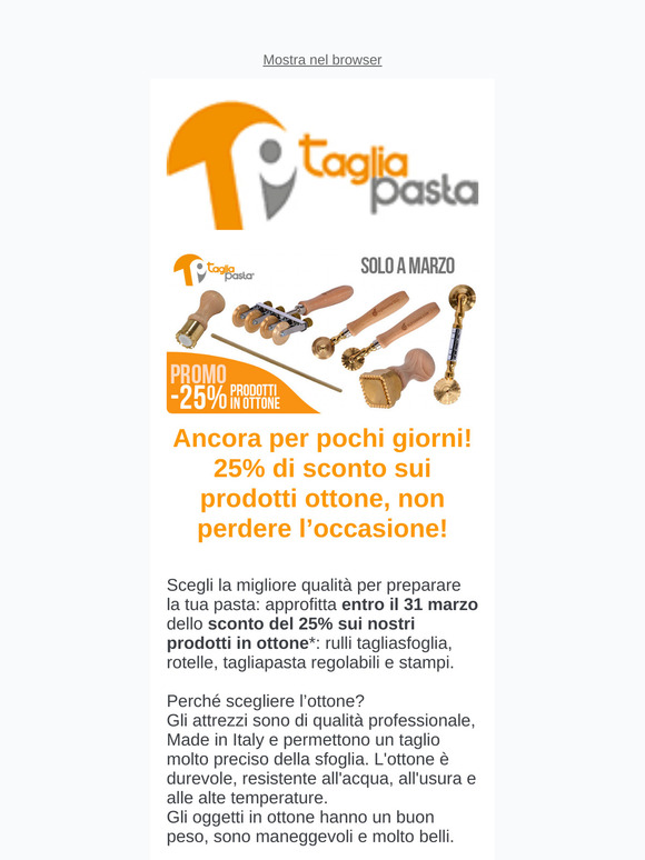 ⏱️ Affrettati! Sconto 25% sui prodotti in ottone, solo fino al 31 marzo!