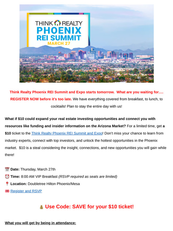Last Call…. Think Realty Phoenix REI Summit begins TOMORROW!