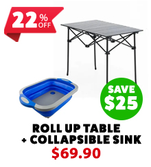 Aluminium Roll-Up Camping Table + Collapsible Sink